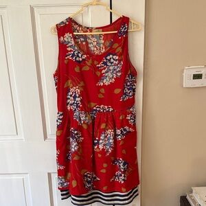 Anthropologie Red and Blue Floral Sleeveless Dress